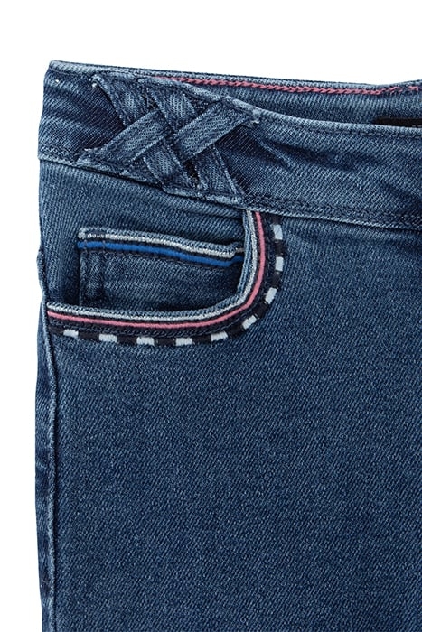 GIRLS' BLUE WATERLESS MOM JEANS, ATEBA BRACELET EMBROIDERY 5