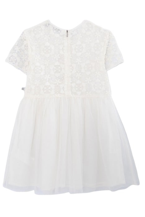 GIRLS’ WHITE MIXED-FABRIC DRESS WITH LACE AND TULLE 2