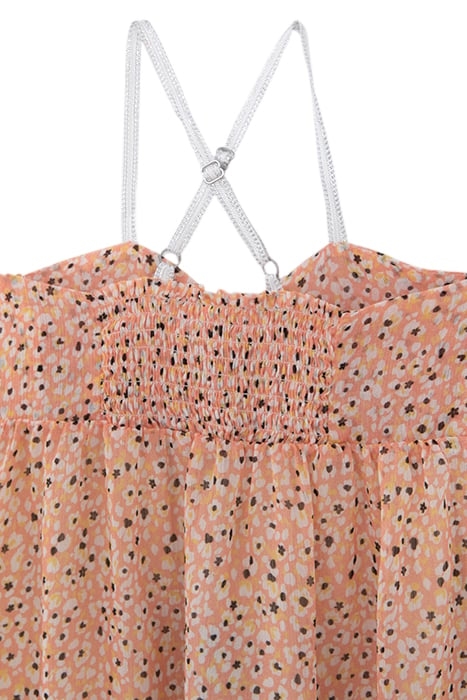 GIRLS' PEACH LONG DRESS WITH FLOWER TACHIST PRINT 4