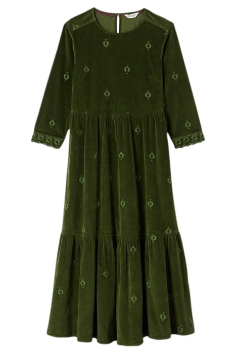 CARRIE EMBROIDERED CORD DRESS KHAKI GREEN 3