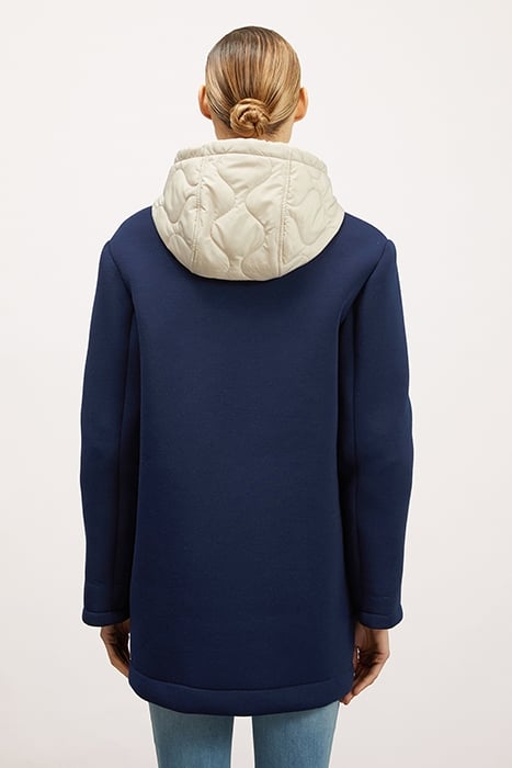 SCUBA FABRIC COAT WITH DETACHABLE HOOD BLUE 2