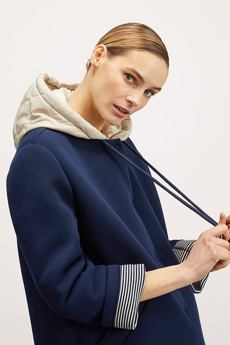 SCUBA FABRIC COAT WITH DETACHABLE HOOD BLUE 5