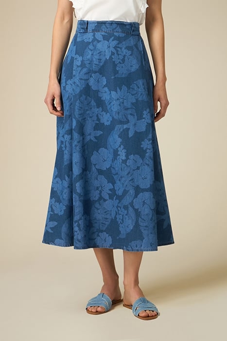 DENIM PATTERN EFFECT MIDI SKIRT BLUE 1