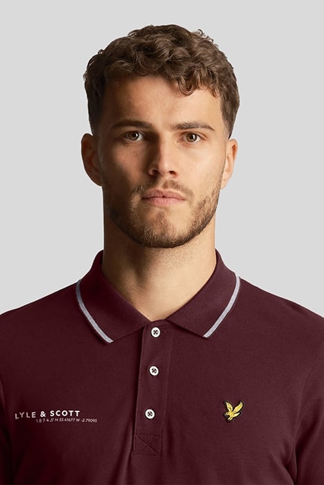 CO-ORDINATE PRINT TIPPED POLO SHIRT BURGUNDY/ MID GREY MARL 5