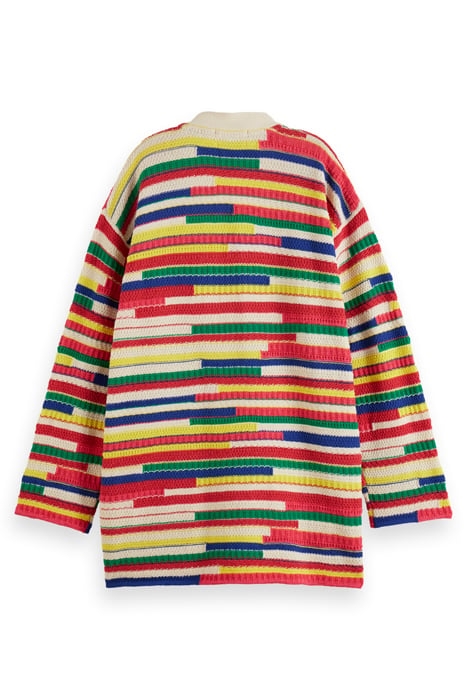 MULTICOLOURED INTARSIA KNITTED CARDIGAN MULTI STRIPE 5