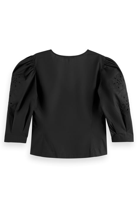 TOP WITH BRODERIE ANGLAISE SLEEVE EVENING BLACK 2