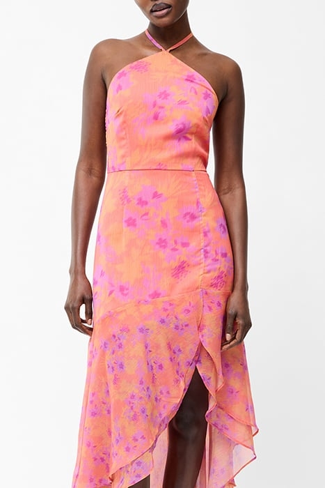 ARLA RUFFLE HALTERNECK DRESS CORAL MULTI 3