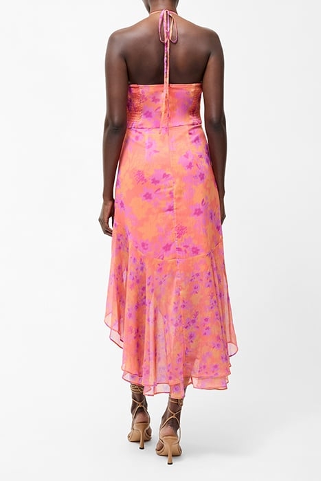 ARLA RUFFLE HALTERNECK DRESS CORAL MULTI 2