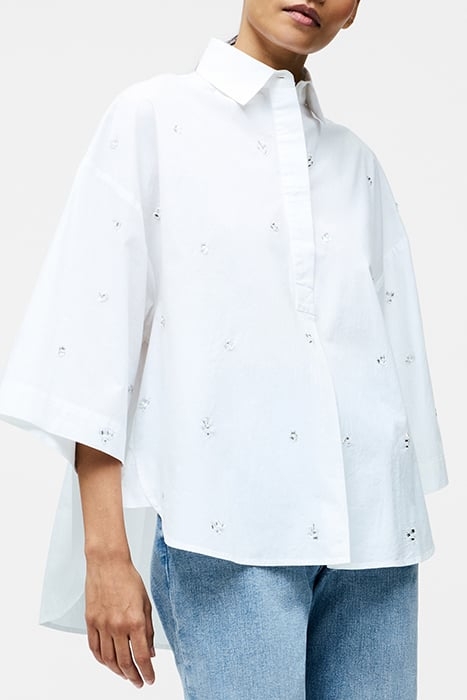 RHINESTONE POPLIN POPOVER SHIRT LINEN WHITE 1