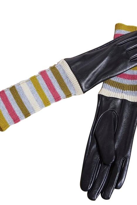 KNITTED CUFF LEATHER GLOVES GREY MULTI 3
