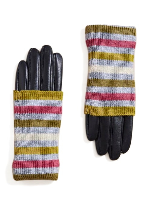 KNITTED CUFF LEATHER GLOVES GREY MULTI 1