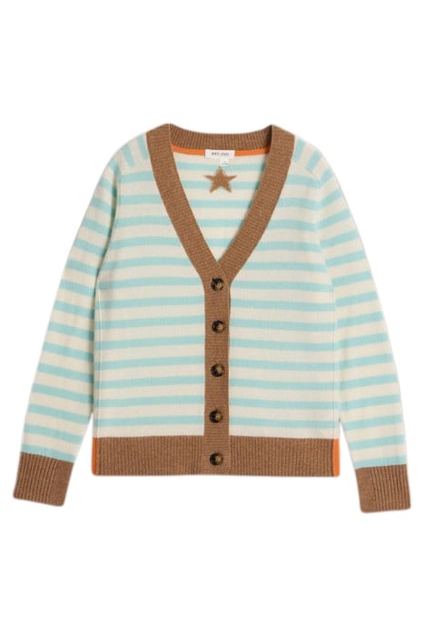 V NECK CASHMERE STRIPE CARDI NATURAL MULTI 3