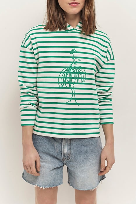 MELKI - ECRU T-SHIRT WITH GREEN GRASS STRIPES AND DANCER SCR 1