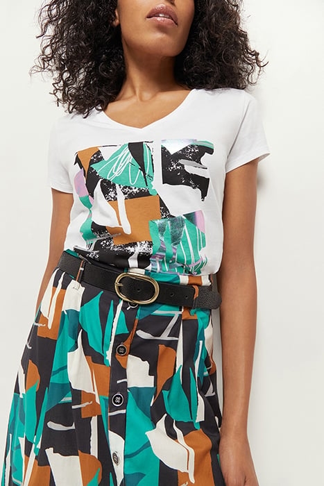 JUNE - LONG GREEN GRASS SKIRT WITH ARTY ABSTRACTION PRINT 3