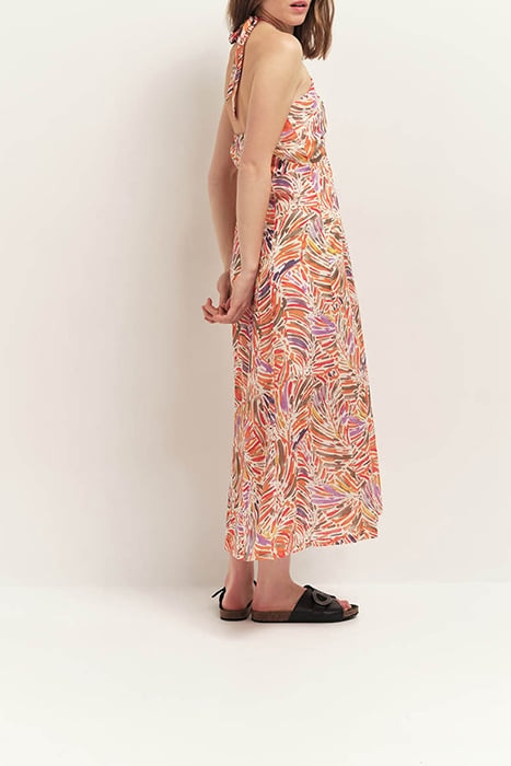 RECY - CORAL HALTER MIDI DRESS WITH ARTY FLORAL PRINT 3