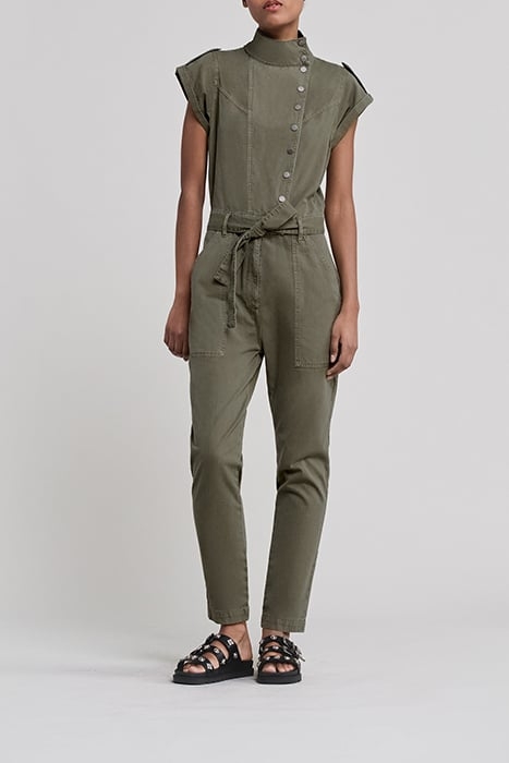 KHAKI LONG JUMPSUIT WITH ASYMMETRIC COLLAR 1