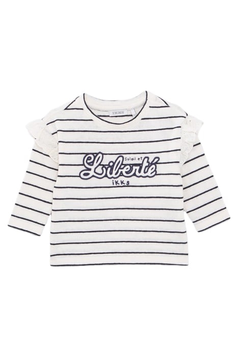 BABY GIRLS’ ECRU SAILOR-STRIPE T-SHIRT, EMBROIDERED SLOGAN 1