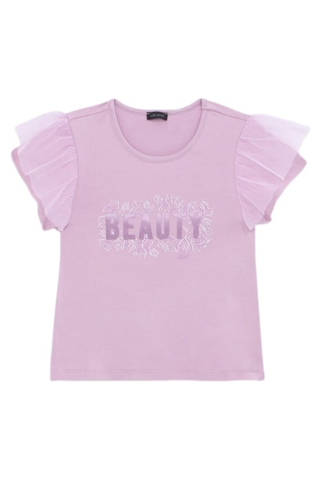 GIRLS' LAVENDER T-SHIRT WITH TULLE SLEEVES AND SLOGAN 1
