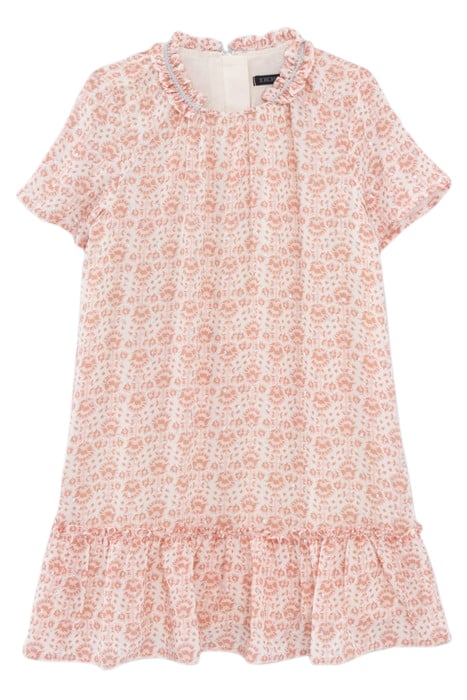 GIRLS’ ECRU DRESS, FLOWERY PRINT WITH SILVER THREADS 1