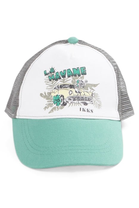 BOYS’ GREEN, WHITE AND GREY CAP WITH CAR IMAGE 2