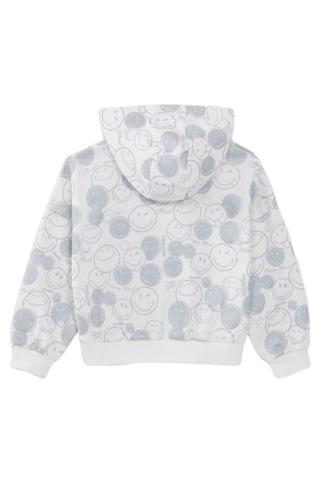 GIRLS’ WHITE HOODIE WITH SILVER ALL-OVER SMILEYWORLD PRINT 2