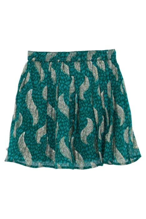 GIRLS’ GREEN SHORT SKIRT WITH SPARKLING PEACOCK PRINT 2