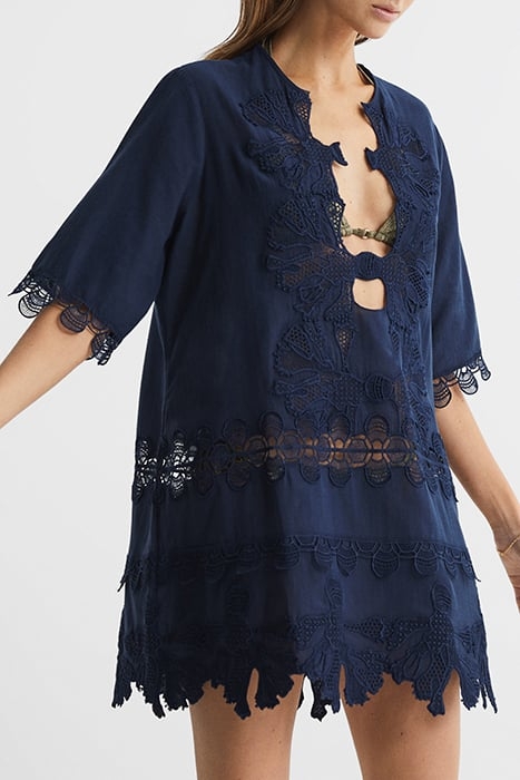 ETTA-EMRBOIDERED KAFTAN NAVY 1