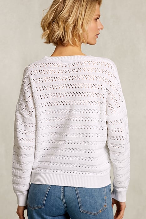 WHITE AJOUR V-NECK SWEATER WHITE 2