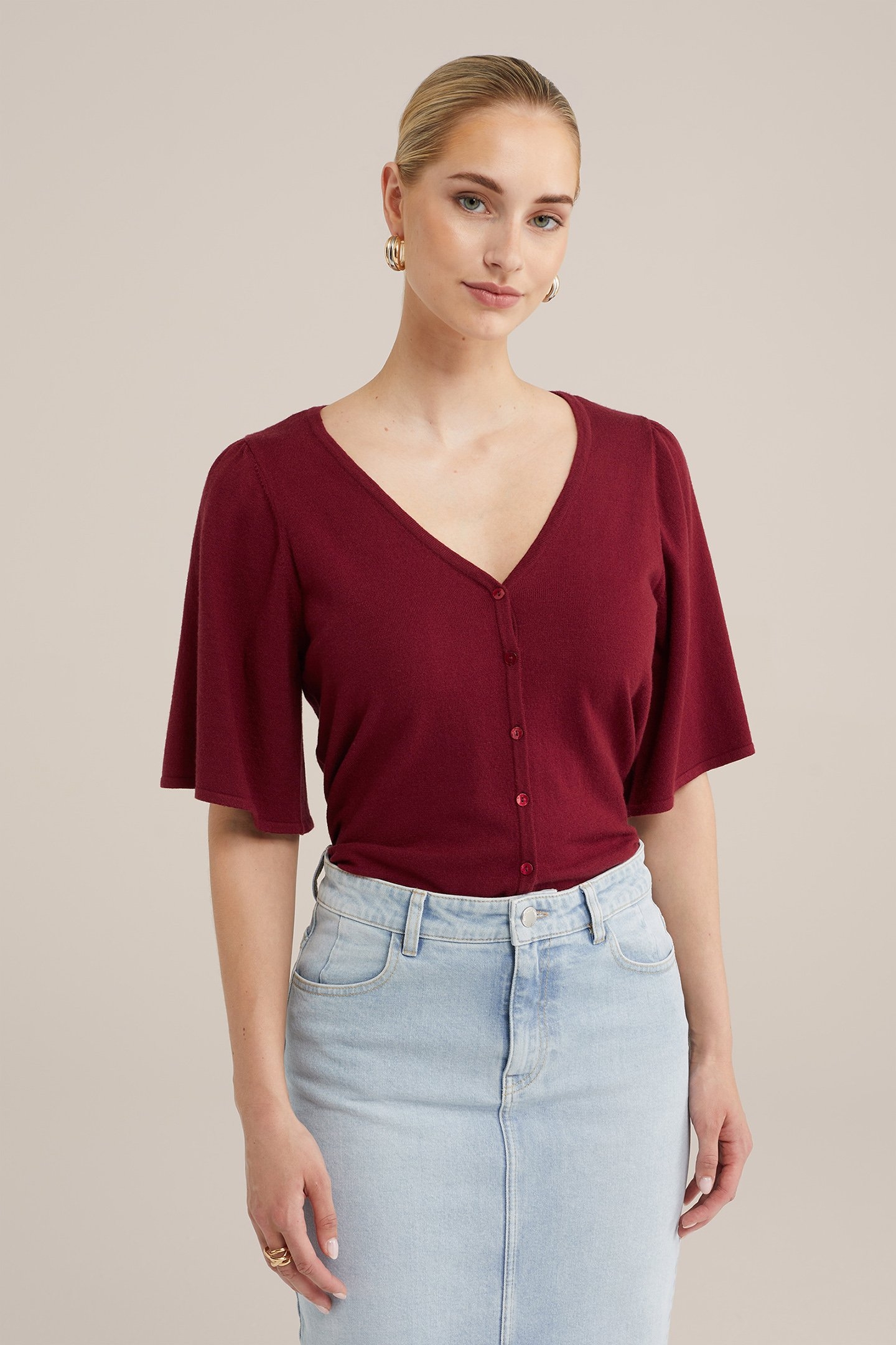 KNITTED CARDIGAN BURGUNDY RED 1