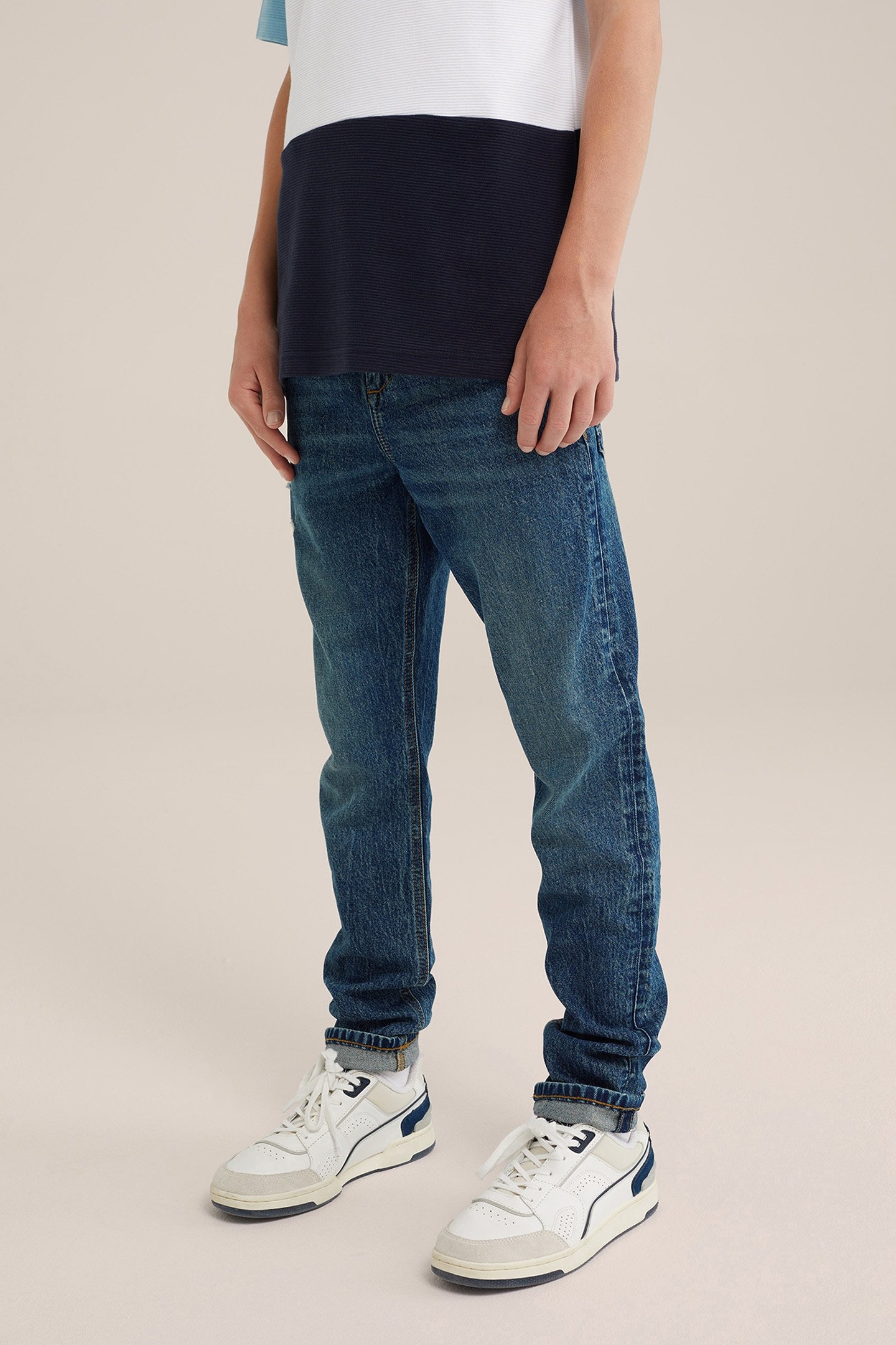 5-POCKET MID WAIST DARK BLUE 1