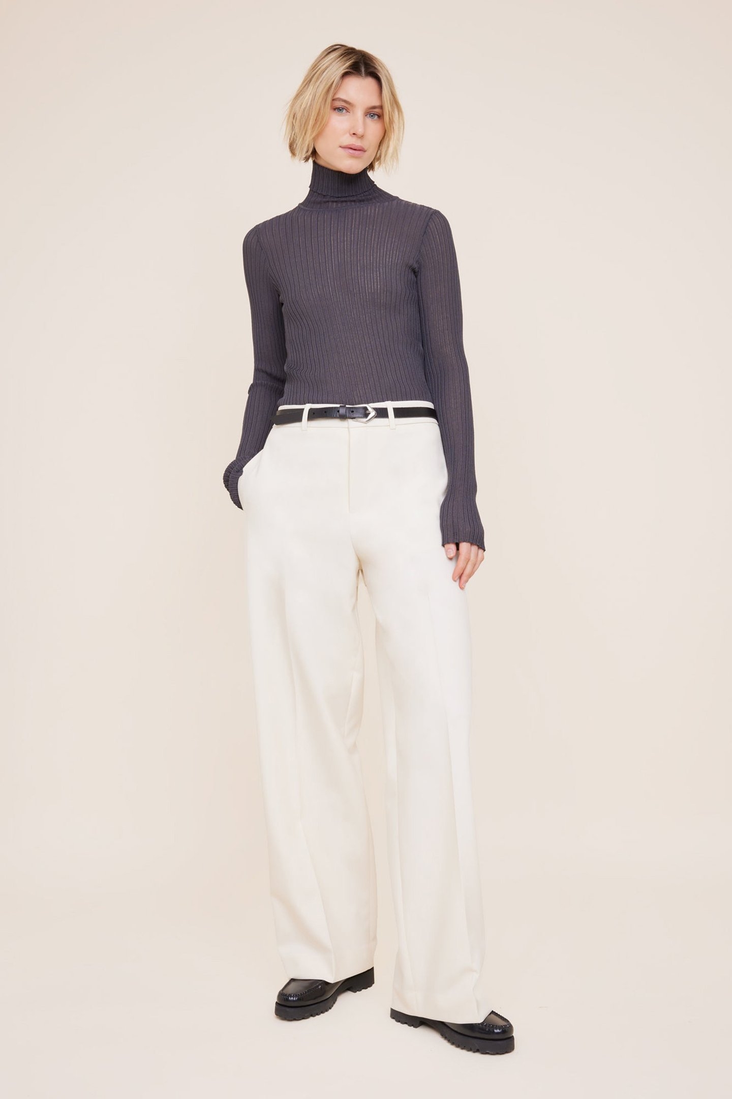 SWEATER FITTED RIB COL GRAY PINSTRIPE 1