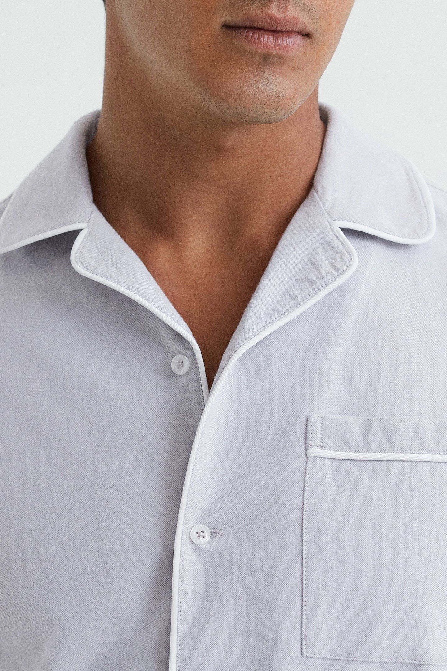 LS COTTON NIGHTWEAR SHIRT WITH PIPING ICE GREY 5