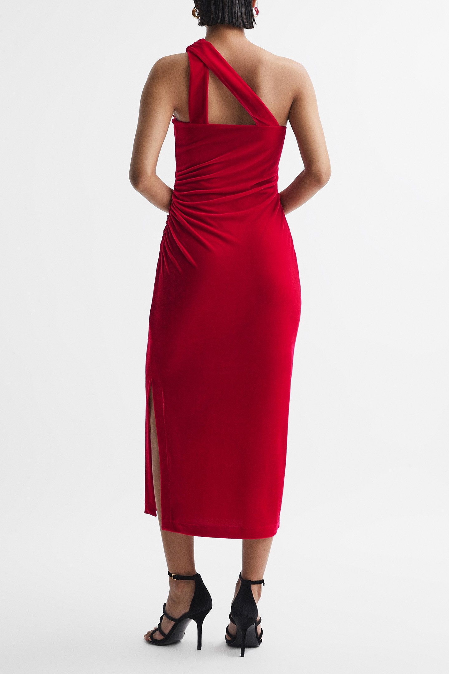 ONE SHOULDER VELVET RED 2
