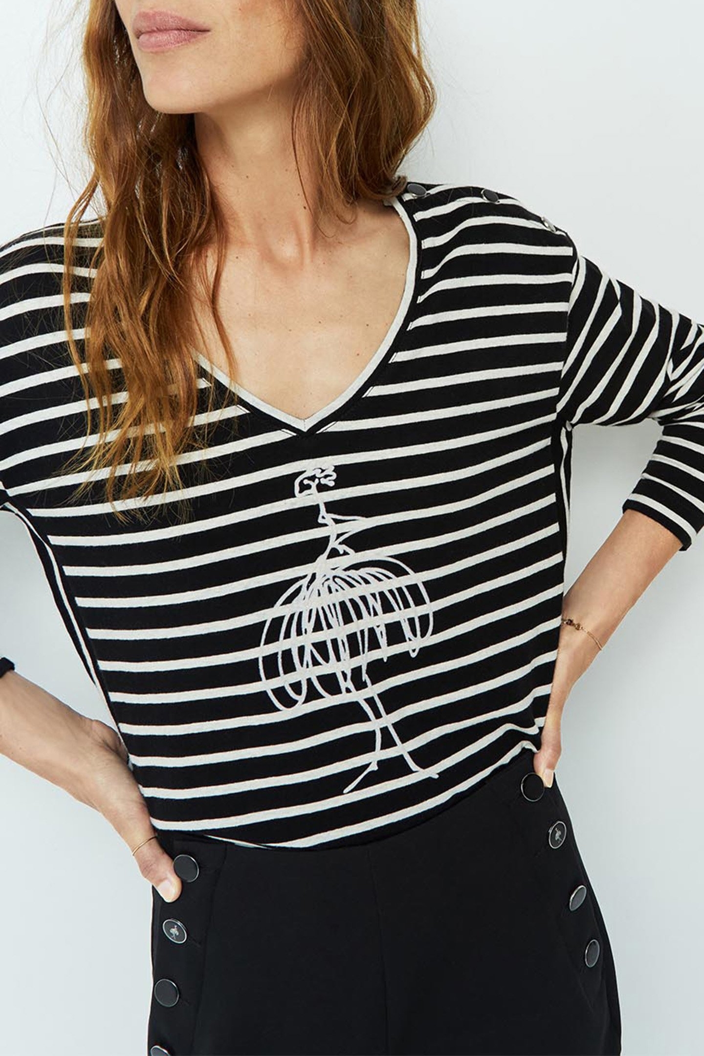 MARA _ T_SHIRT SAILOR BLACK AND ECRU WITH VISUAL DANCER BLAC 5