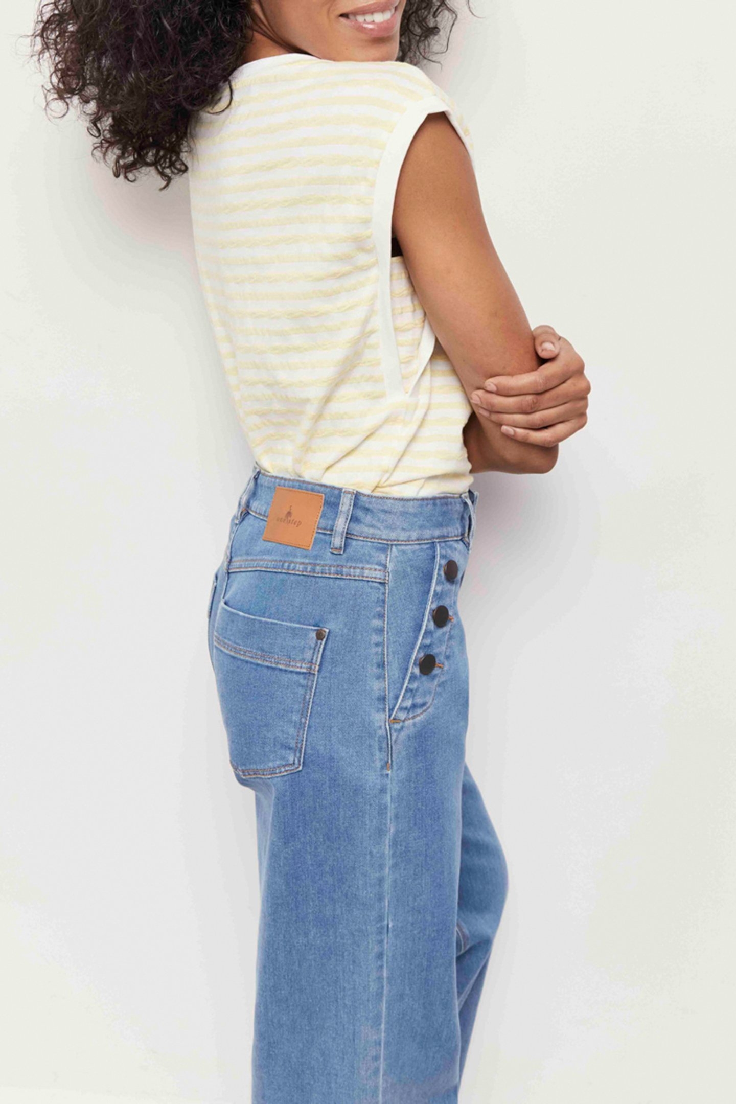 MARCIA - ECRU JACQUARD T-SHIRT WITH YELLOW STRIPE PATTERN OF 2