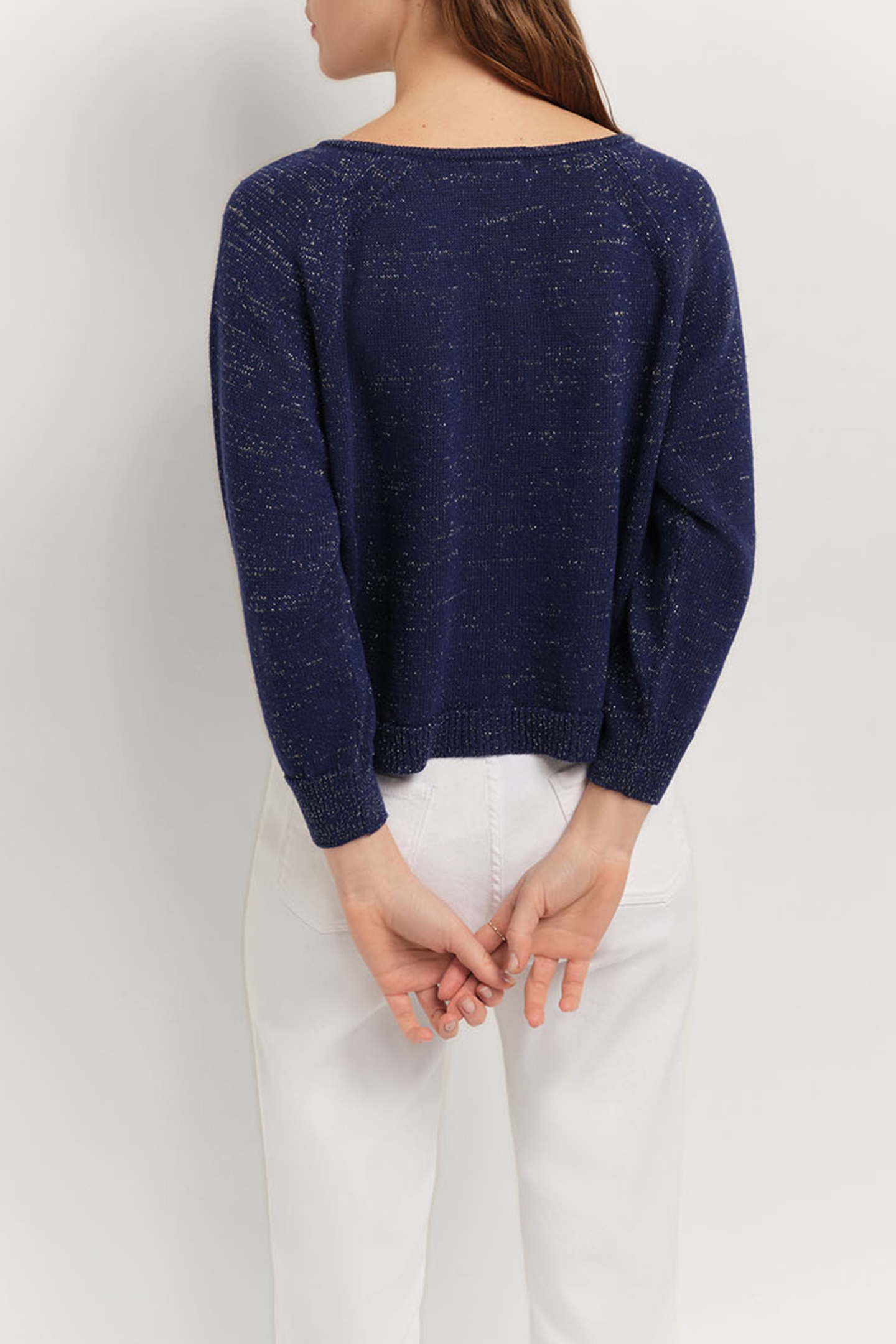 TASTE - NAVY CARDIGAN, LUREX KNIT, BOAT NECK NAVY 2