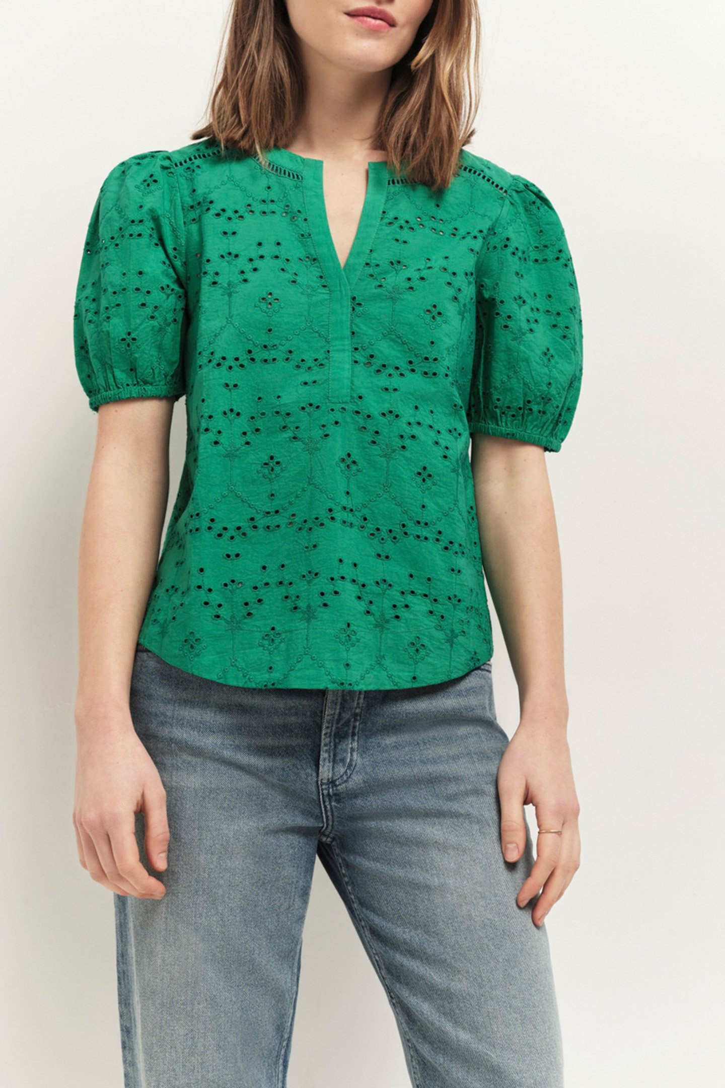 CARRYS - GREEN GRASS EMBROIDERED TOP GREEN 1