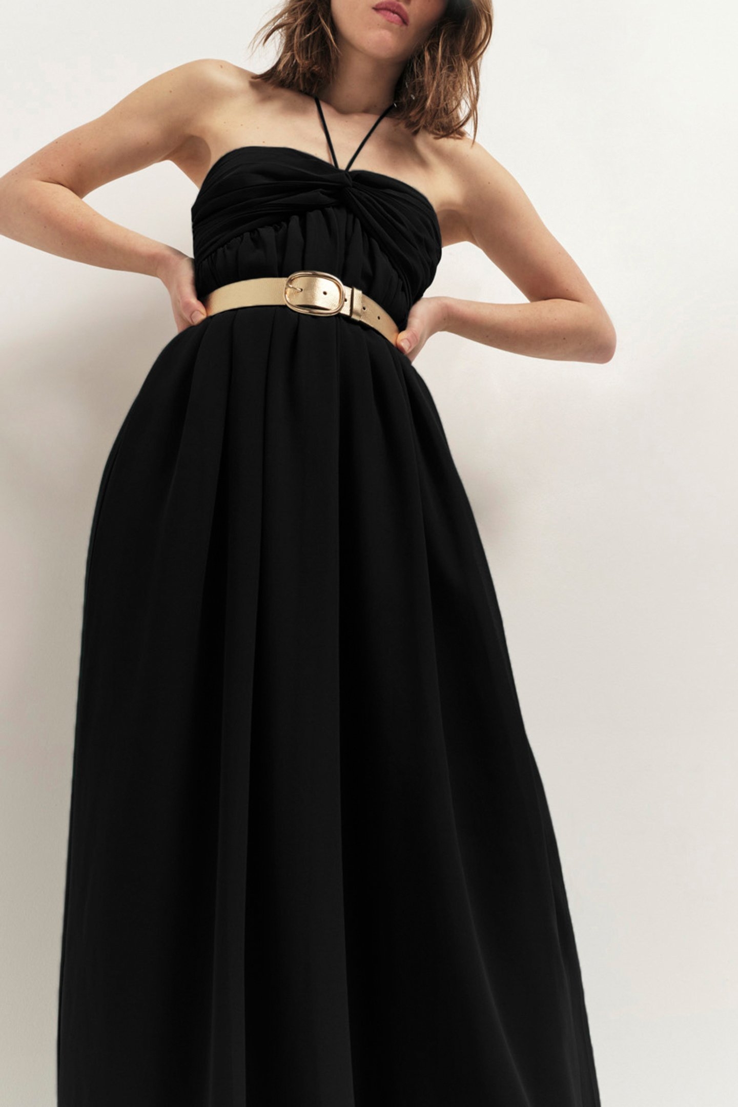 RHODES - BLACK RECYCLED LONG STRAPLESS DRESS WITH PLEATED BA 4