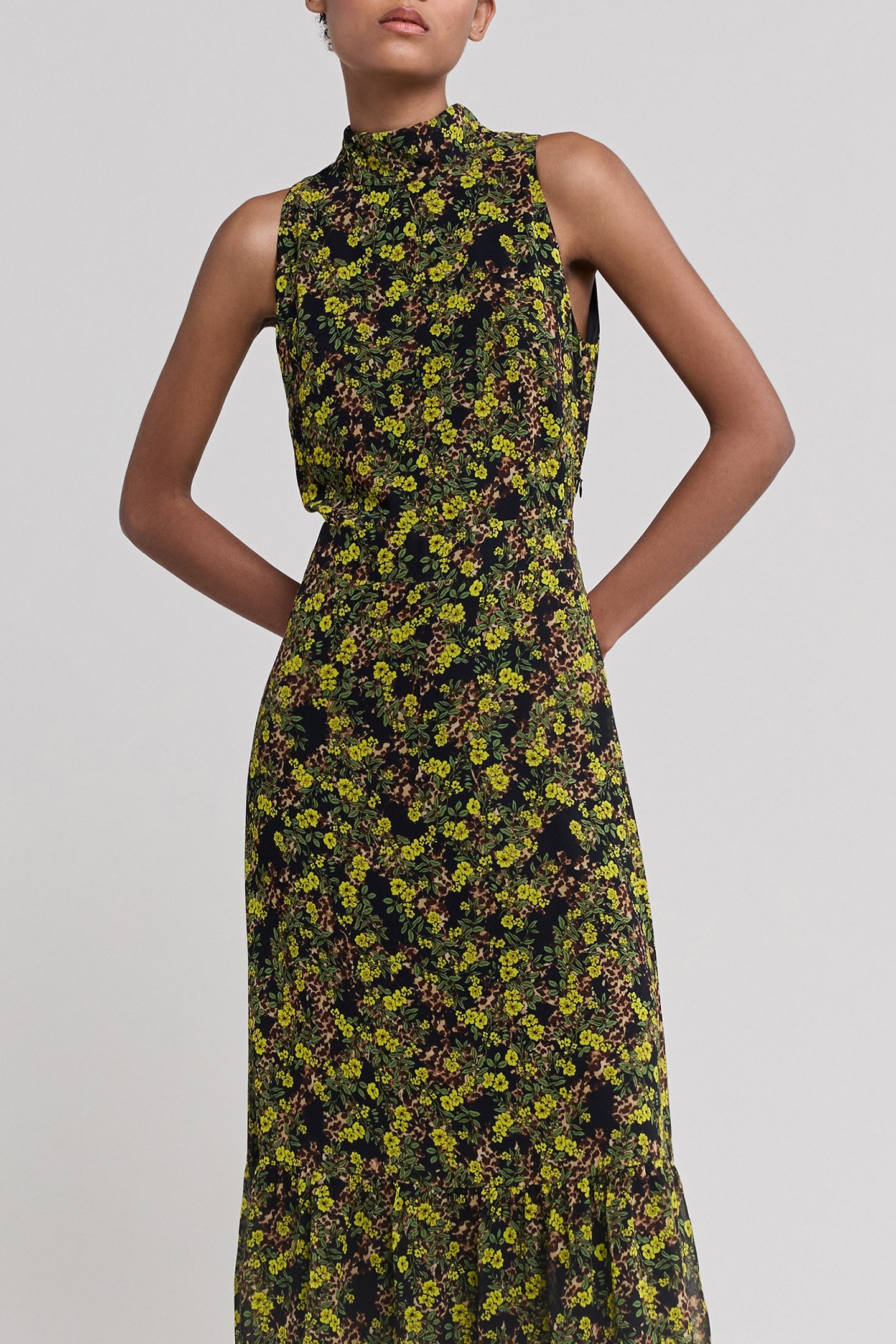 BLACK RECYCLED LONG DRESS, FLORAL LEOPARD PRINT 5