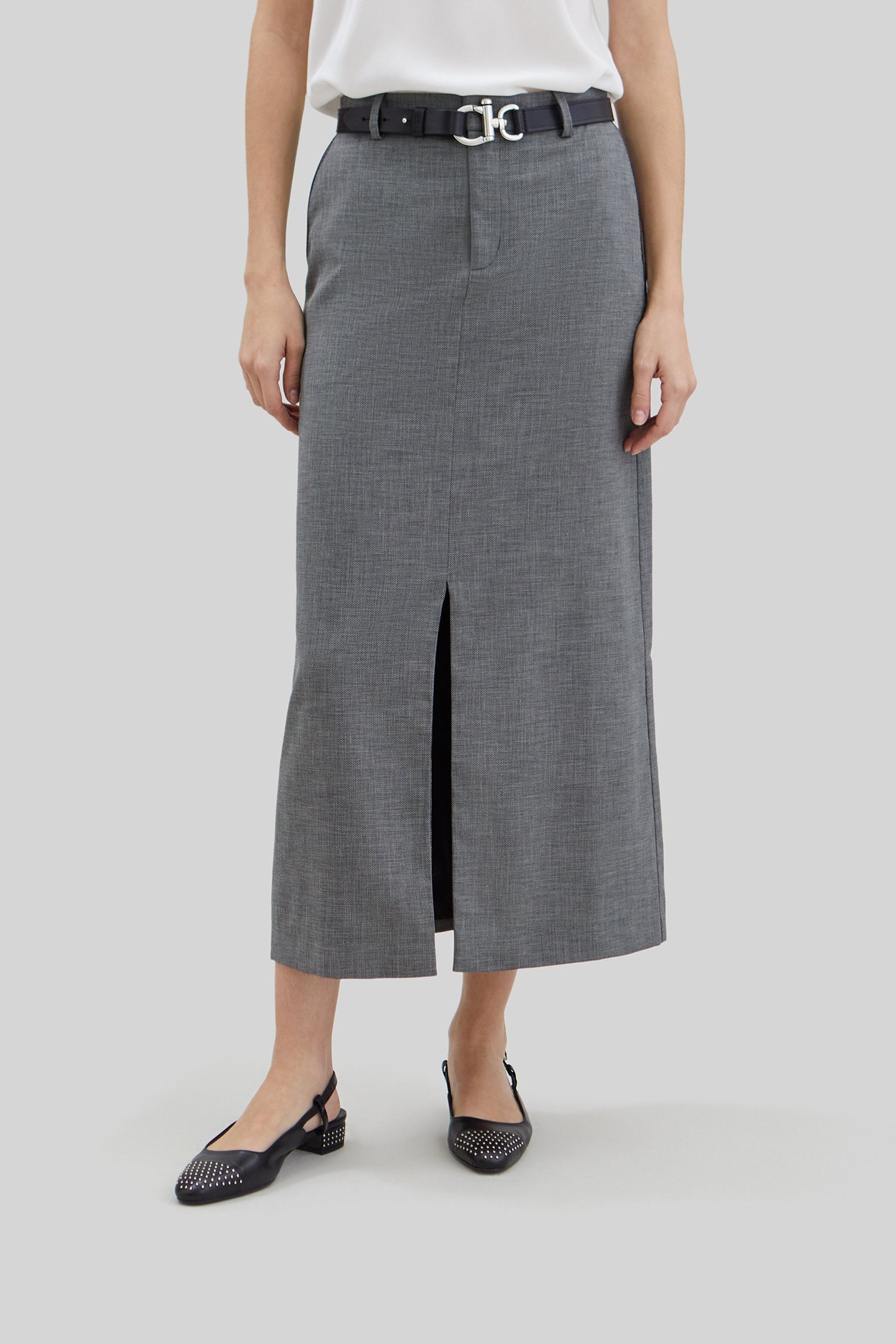PURE EDITION – BLACK SEMI-PLAIN LONG SKIRT 1