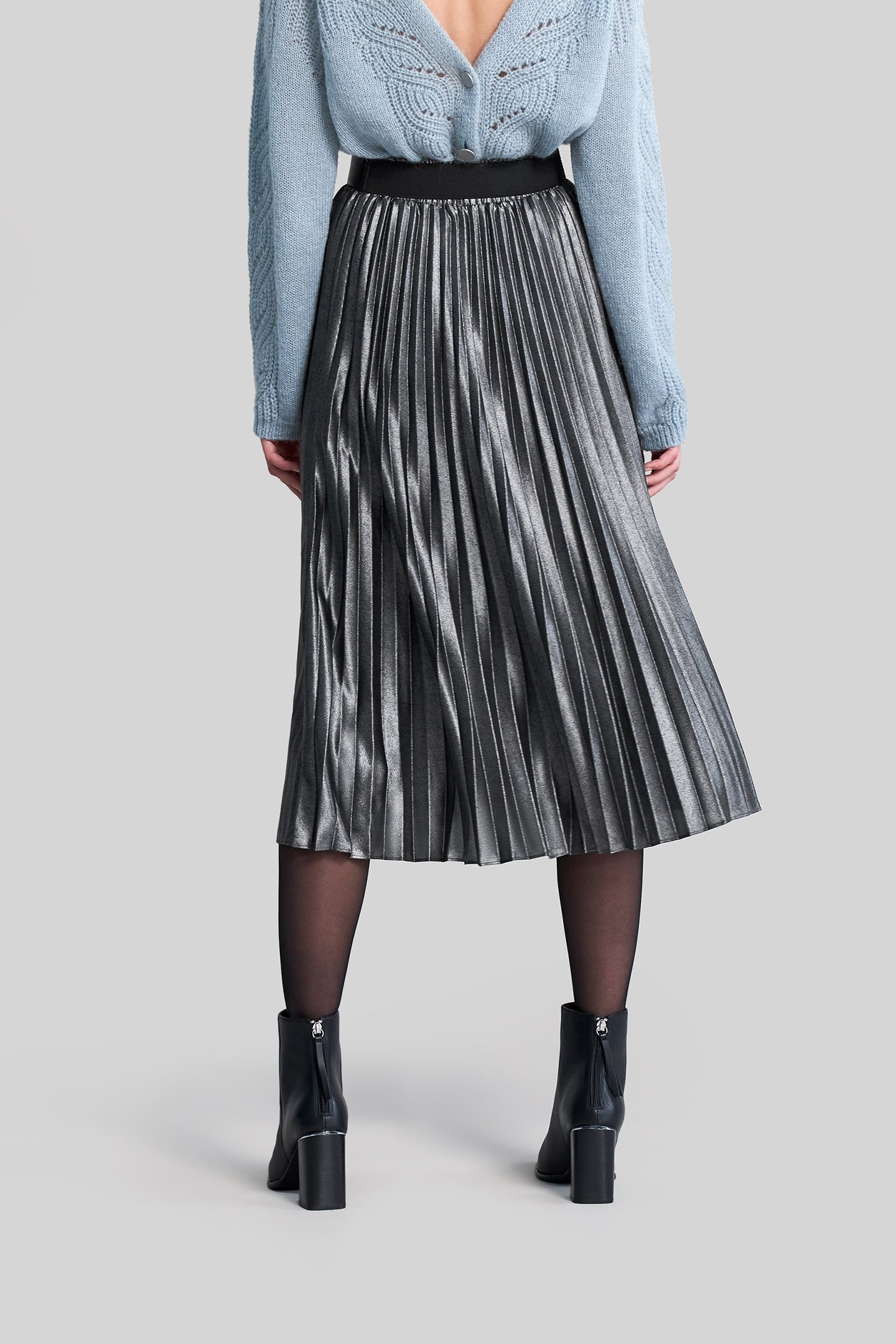 SILVER PLEATED MIDI SKIRT 2