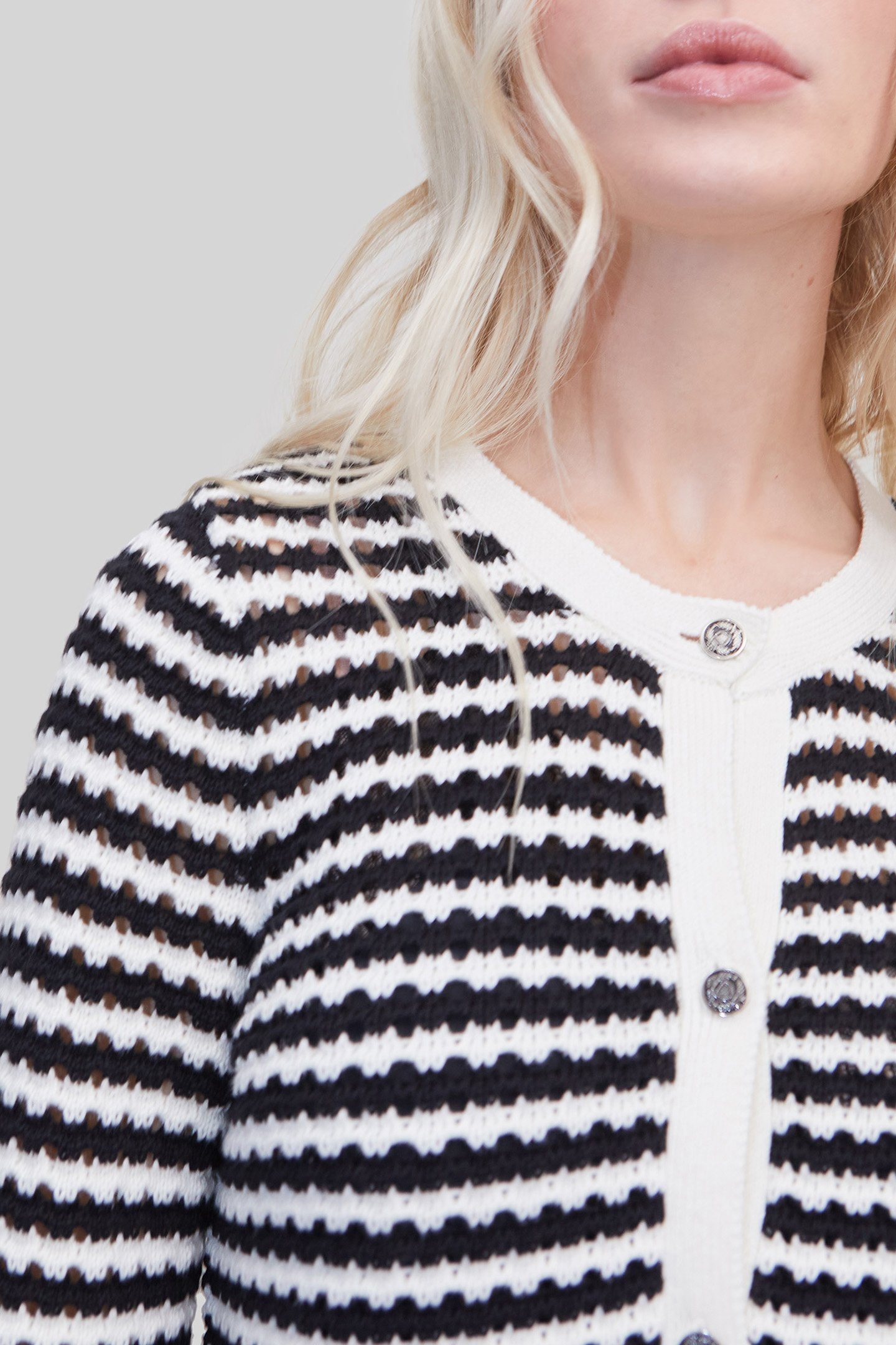 NAVY OPENWORK KNIT SAILOR-STRIPE CARDIGAN 6