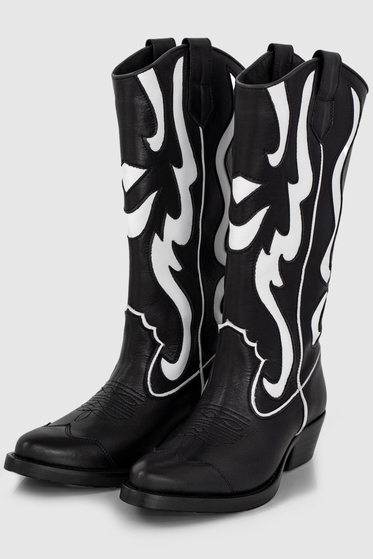 BLACK & WHITE LEATHER COWBOY BOOTS, WESTERN SEAMS 2