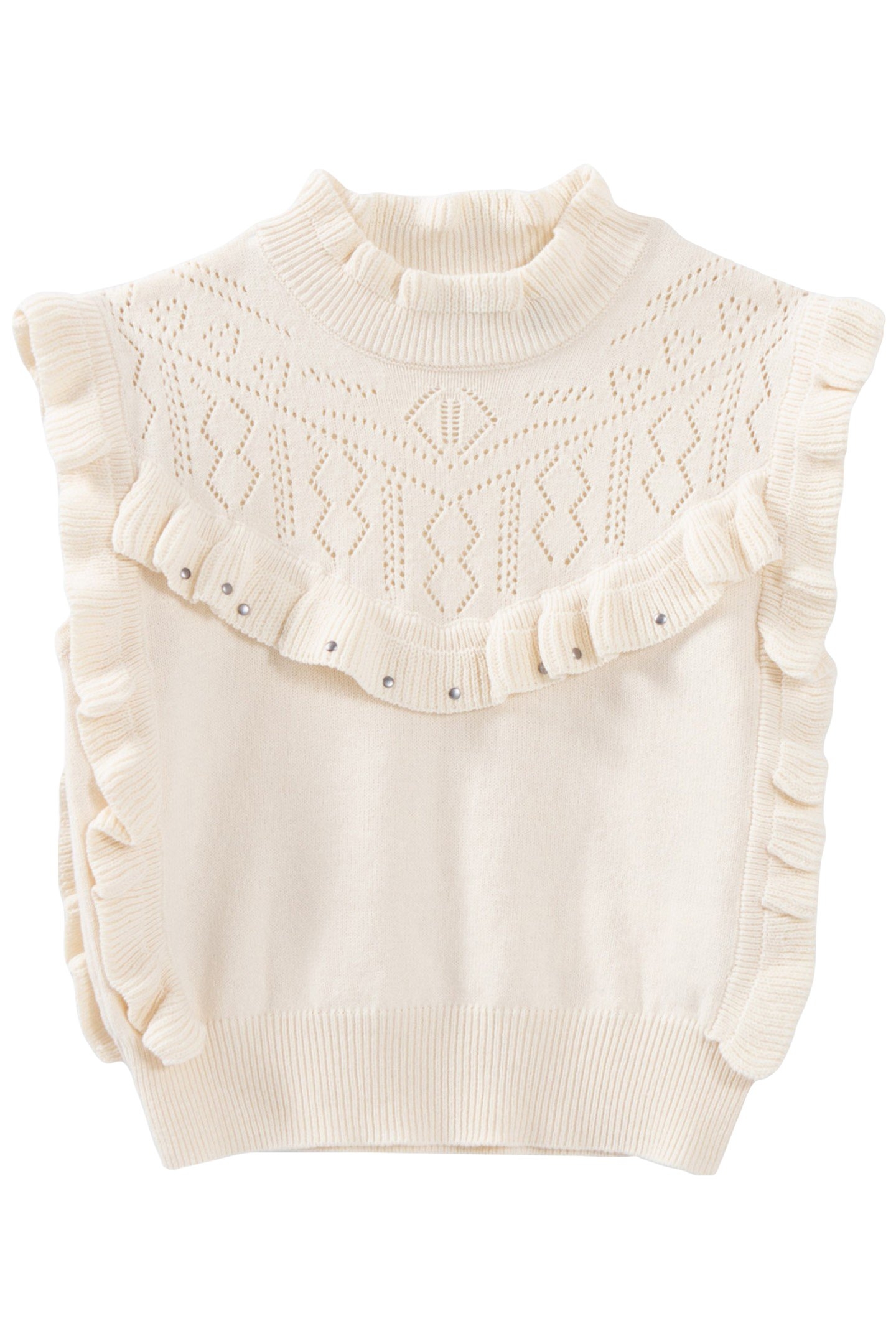GIRLS' ECRU KNIT RUFFLED SLEEVELESS SWEATER 1