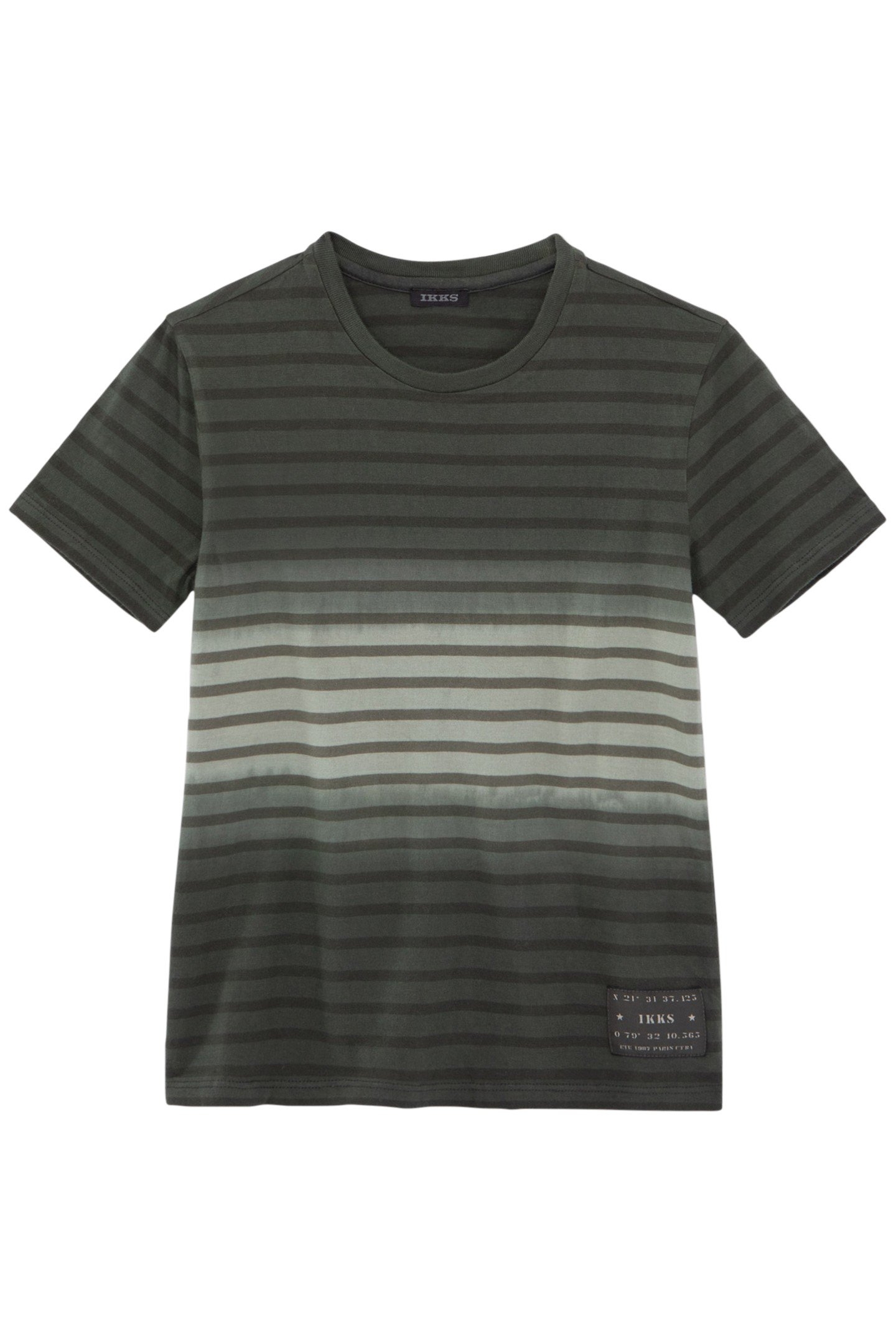 BOYS’ KHAKI T-SHIRT WITH STRIPES ON A DEEP-DYE EFFECT 1