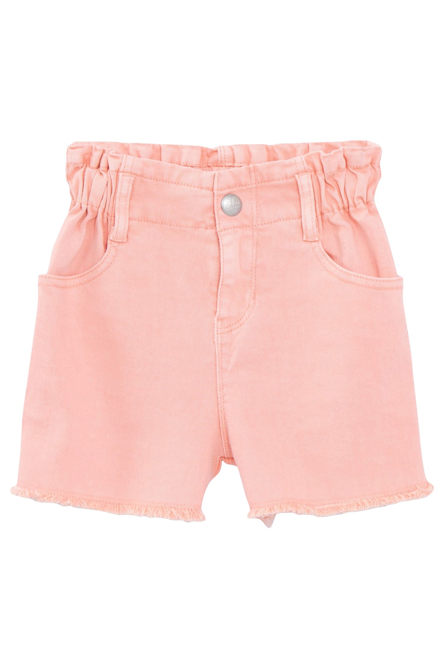 GIRLS’ PEACH DENIM SHORTS, EMBROIDERED BRAID DOWN SIDES 1