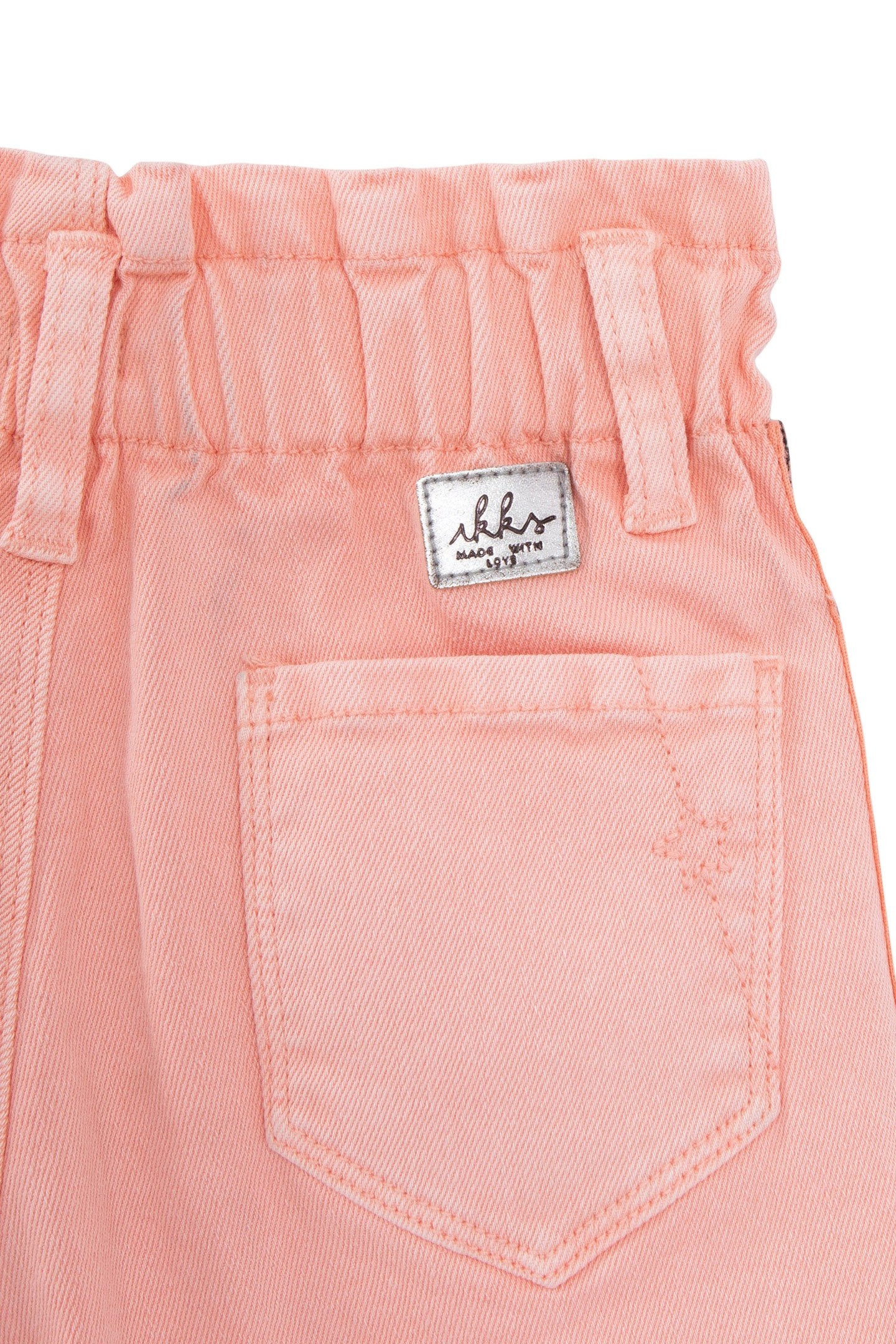 GIRLS’ PEACH DENIM SHORTS, EMBROIDERED BRAID DOWN SIDES 6