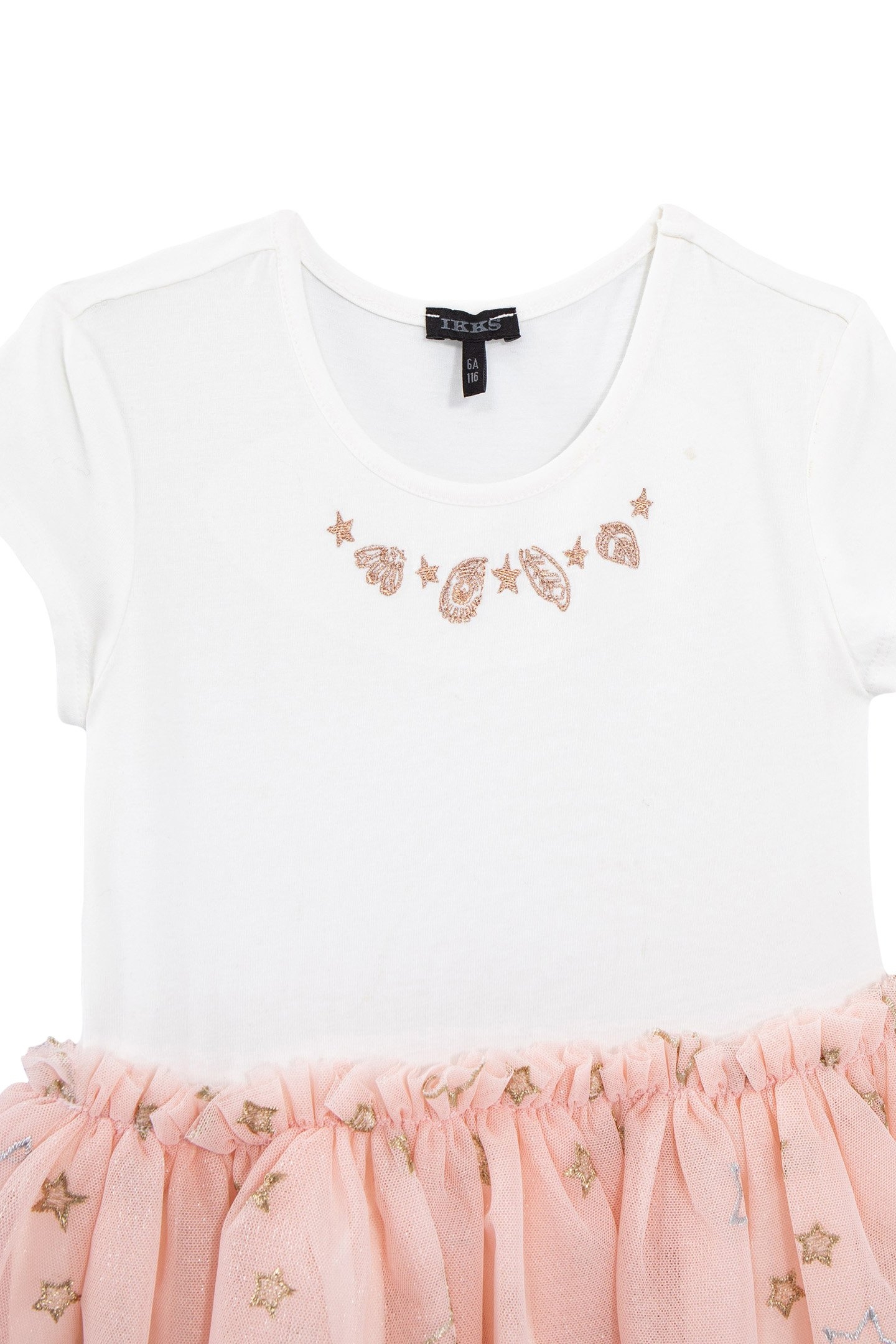 GIRLS’ TWO-TONE MIXED FABRIC DRESS WITH EMBROIDERED TULLE 3