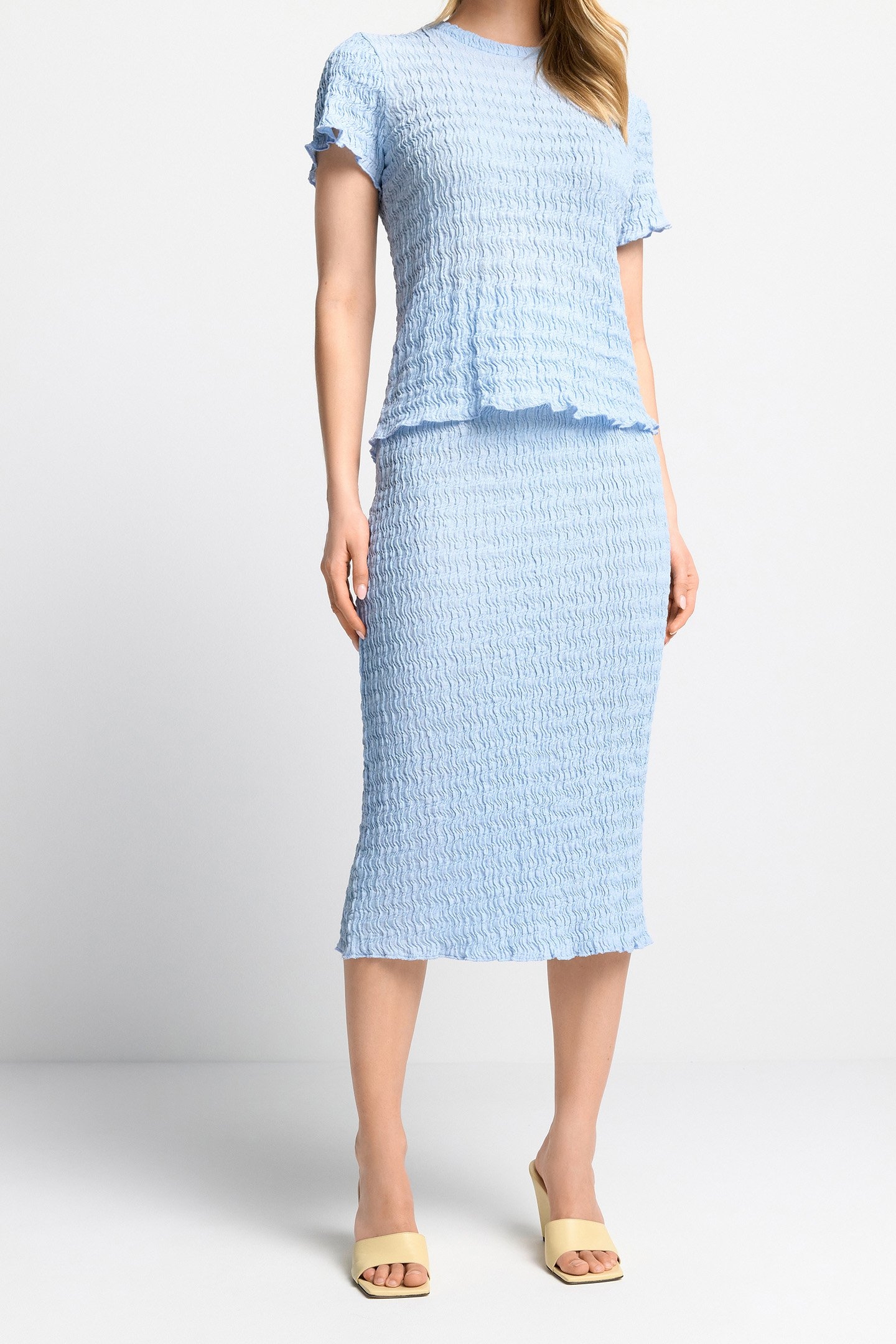 CRINKLED PENCIL SKIRT COTTON BLUE 1