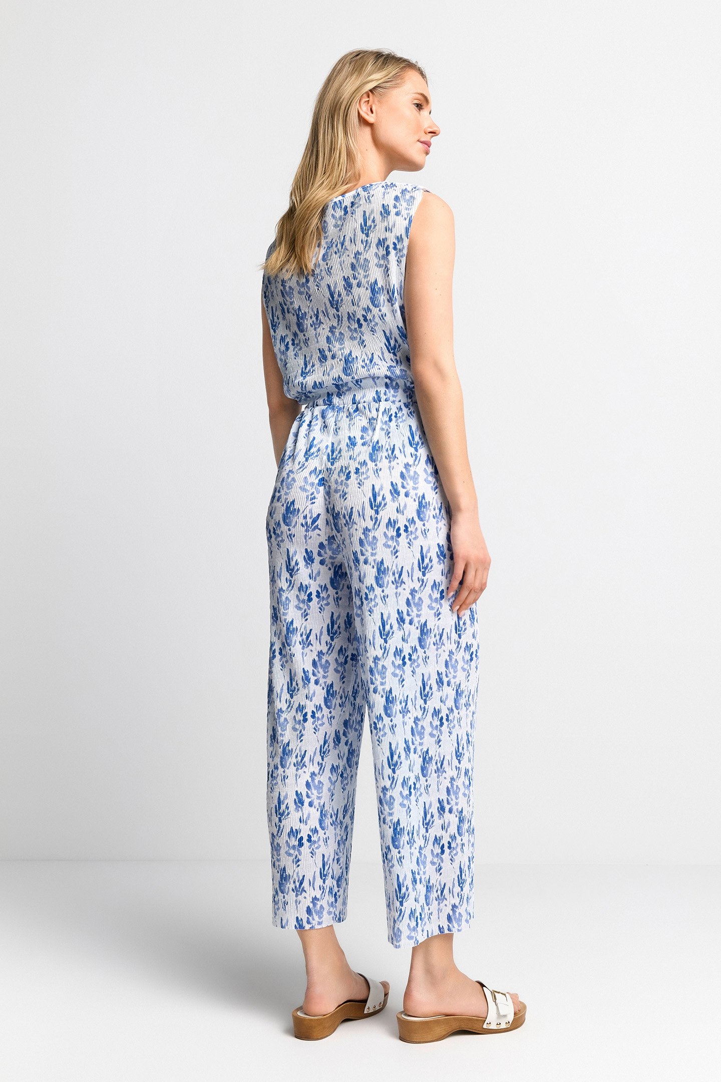 PRINTED CRINKLE PANTS RECYCLED COTTON BLUE 3